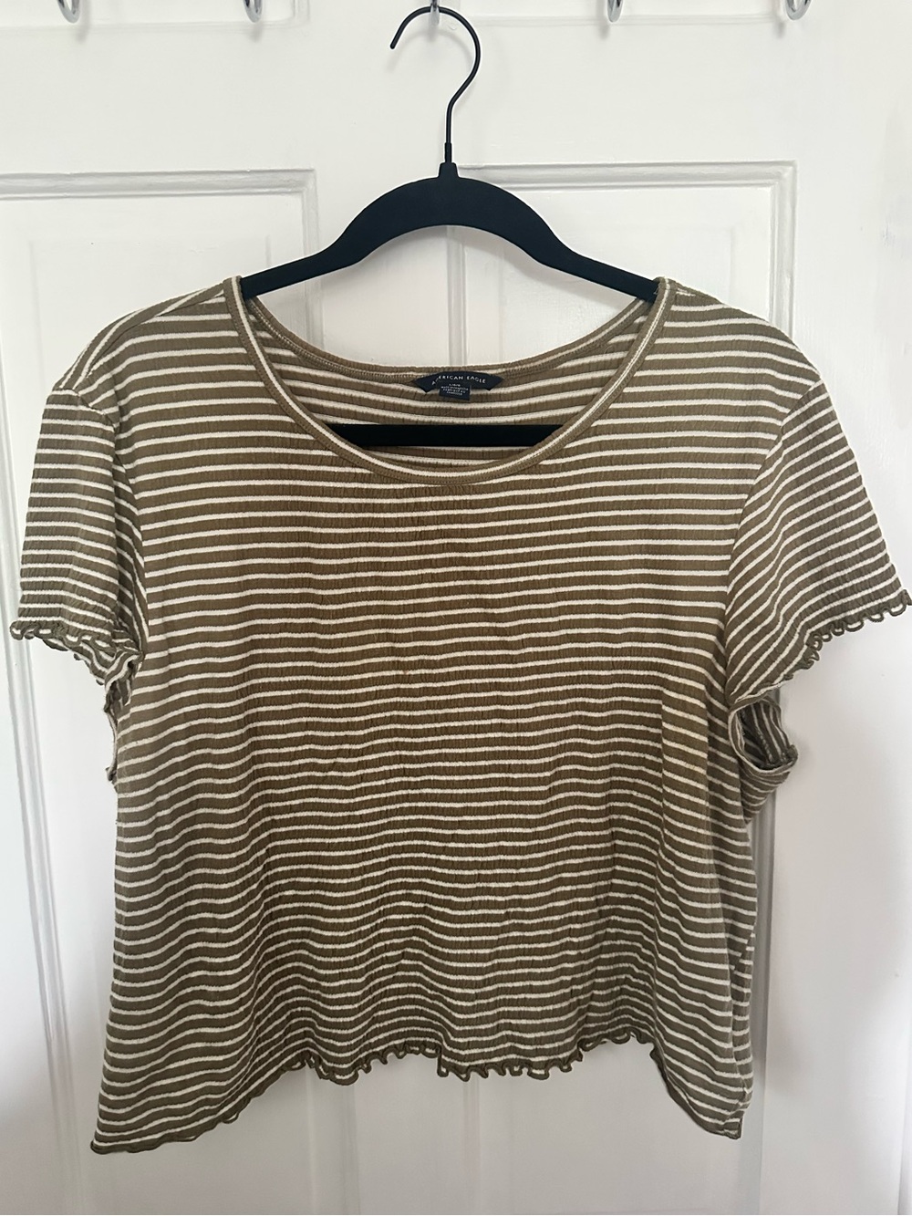 Striped White and Green Top from American Eagle, Size L